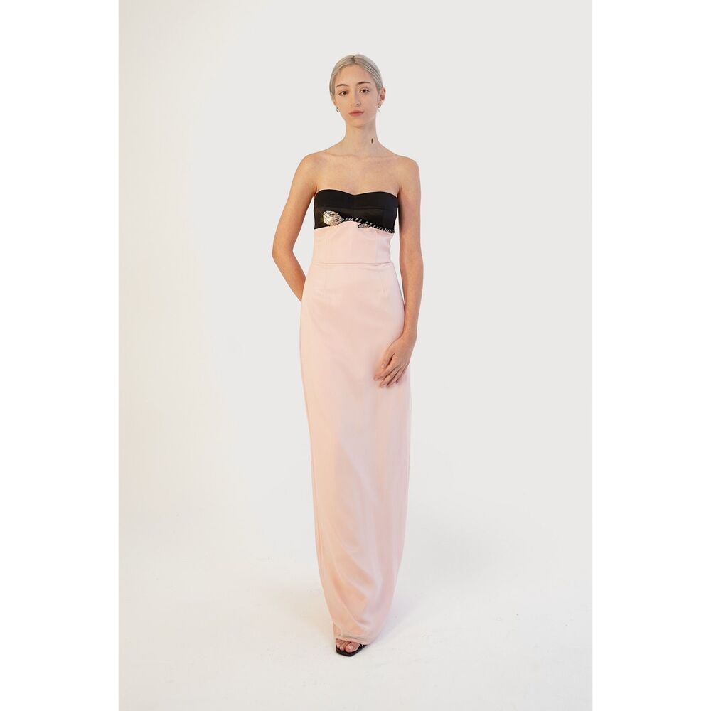 NAFSIKA SKOURTI EDITH LONG DRESS in Pink & Black UK 8 / US 4 $1875